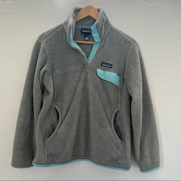 Patagonia Tops - Patagonia Re-Tool Snap-T Fleece Pullover Grey Blue Snap T Hiking Outdoor Small